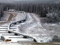 Pipeline on slider supports where it crosses the Denali fault.