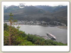 Looking down at the islet and harbor