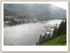 Looking down at the islet and harbor
