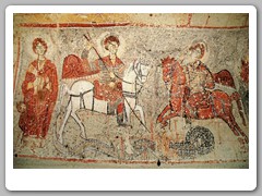 Frescoes on the walls of a large church carved in the soft stone